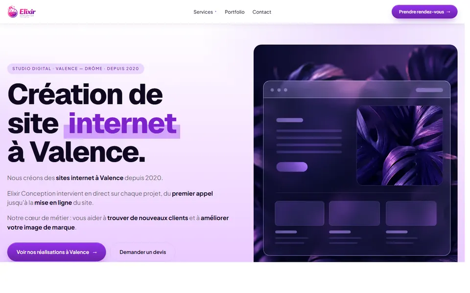 Page d’accueil du site de Elixir Conception