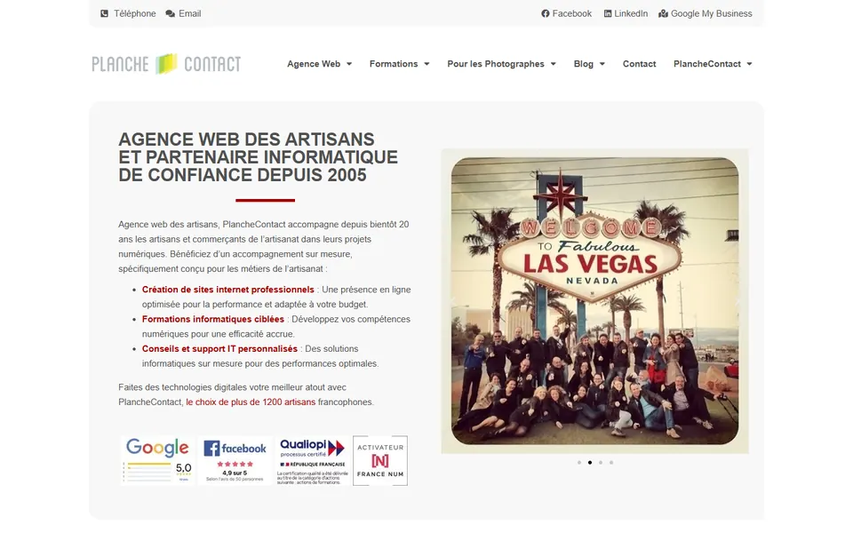 Page d’accueil du site de Planche Contact